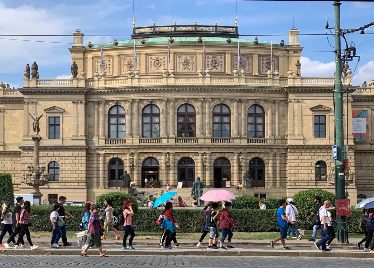 Neo-Renaissance facade of the Rudolfinum concert hall in Prague